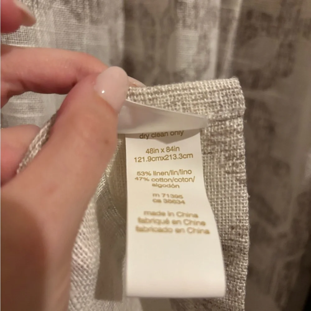 West Elm Linen/ Cotton Gray & Beige Patterned Curtains - 2 curtains